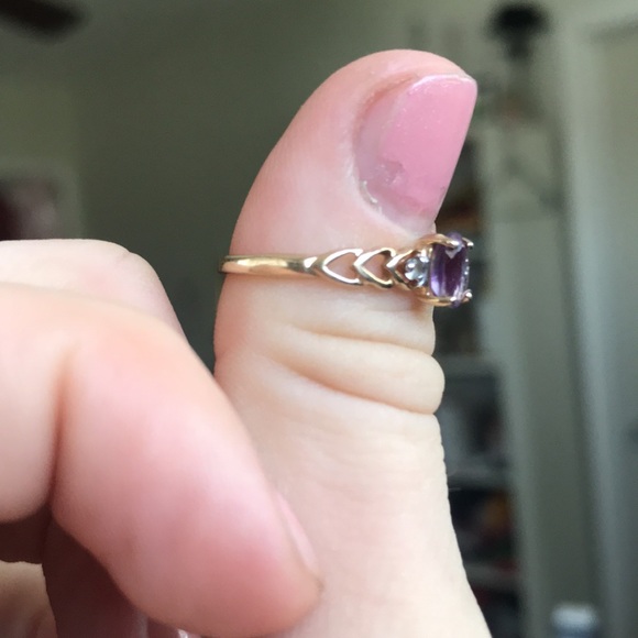 10k yellow gold with real diamond/amethyst 6.5 - Picture 6 of 11